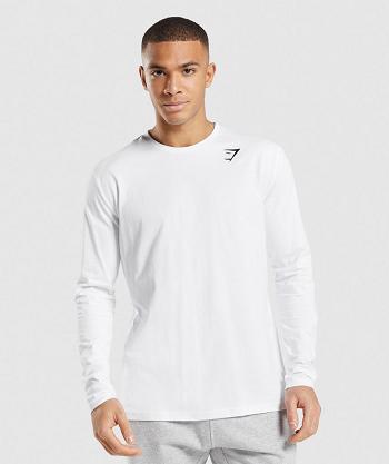 Long Sleeve Męskie Gymshark Crest Białe | PL 3625BEX